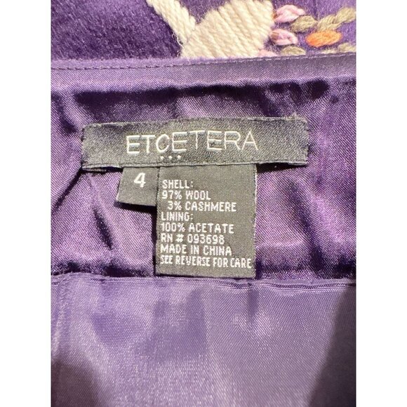 ETCETERA Wool and Cashmere Blend Embroidered Purple Skirt Cottagecore Size 4 - Picture 6 of 6